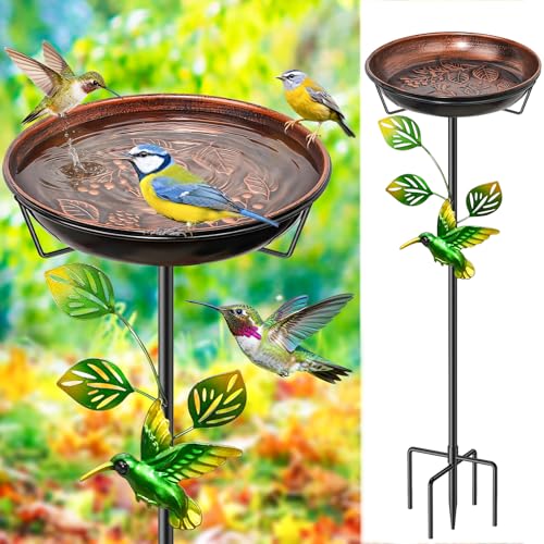 Metal Bird Bath for Outside, Vintage Birdbaths Removable Feeder Bowl with Butterfly Flower, Easy to Clean Birdfeeder for Outdoors Garden Yard Lawn Decor (Brown) - color: Brown