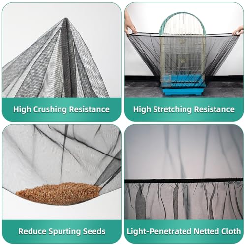 Bird Cage Seed Catcher, Seed Catcher Guard Net Cover, Parrot Nylon Mesh Net Cover, Universal Soft Airy Cage Net Stretchy Skirt for Round Square Cages (Solid-Black, 15.7" x87") - color: Solid-black, size: 15.7" x87"