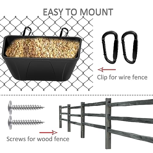 Hanging Chicken Feeder Trough for Goat Sheep Deer Poultry Duck Chicken Fence Feeder Livestock Feeding Container Goats Supplies Feeders Waterer Bucket - color: Black