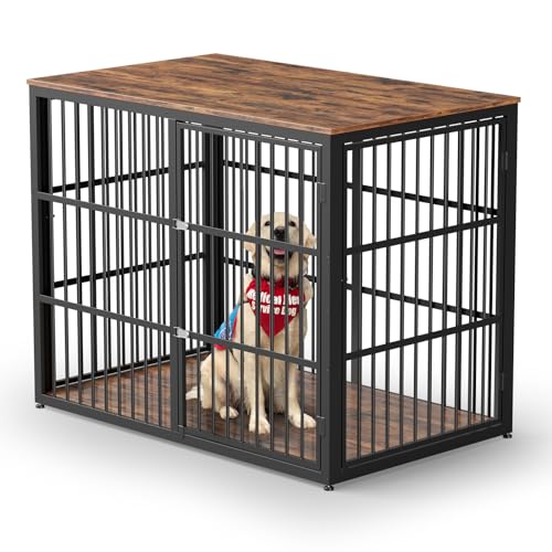 Lyromix 48'' XXL Dog Crate Furniture with 3 Doors for Large Dogs | Wooden Kennel End Table, Heavy Duty Indoor Cage for Golden Retriever Labrador, Multiple Units Can be Combined, Rustic Brown - color: Brown, size: 47.2"L x 29.1"W x 37.6"H