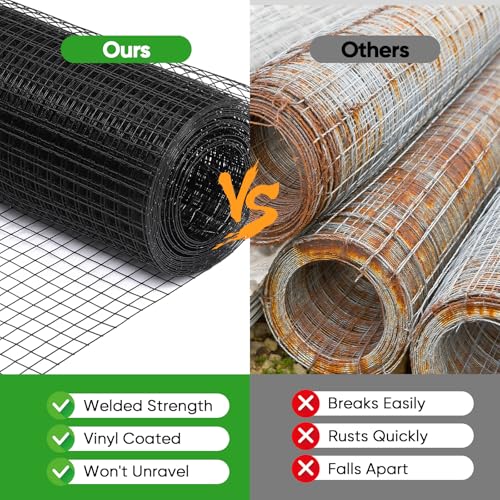 Black Hardware Cloth 24 in x 100 ft, 1 Inch Hardware Cloth, 19 Gauge Vinyl-Coated Steel 1x1 Welded Wire Mesh Roll for Chicken Wire Fencing, Chicken Coop, Garden Fence, Rabbit Fence and Catio