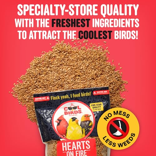 Cool Birds Hearts on Fire Hot Bird Seed, 10 lb | 100% Hulled Sunflower Hearts with Chili Pepper Oil – No Waste Bird Seed for Outside Feeders