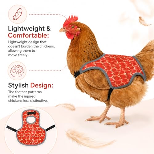 Chicken Saddle for hens Chicken Apron Back Protector | Adjustable Strap, Chicken Back Hen Protector Saddles, Jacket Clothes Feather Print Pattern, for Farm Accessories