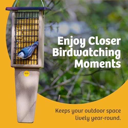 Birds Choice Pileated Suet Feeder with Tail Prop, Holds 2 Suet Cakes | Hanging Suet Bird Feeder for Woodpeckers, Jays, Nuthatches | Sturdy for Garden & Backyard | Taupe & Green, 8" L x 3" W x 22.5" H | Hanging Feeder for Woodpeckers, Jays and Nuthatches,
