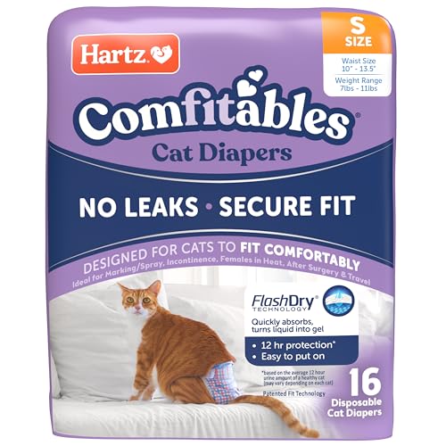 Hartz Comfitables Cat Diapers, Size S 16 Count, Comfortable & Secure Fit, Easy to Put On - size: Small