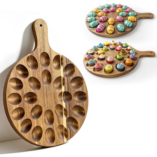Wooden Deviled Egg Platter, Reversible 24-Hole Charcuterie Board Tray | Charcuterie serving board, food safe egg holder, perfect for kitchen countertop, parties, holiday gatherings, holds 24 eggs. - size: 24 holes