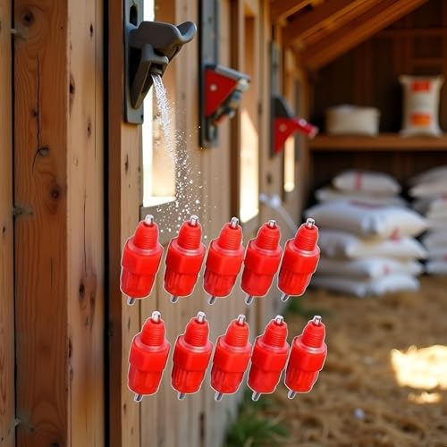 10Pcs Red Automatic Poultry Easy Installation Watering Nipples Chicken Drinkers,Water Nipple Drinker Feeders Hen Duck Screw Style Easy to Clean and Store,Poultry Feeding and Watering Supplies