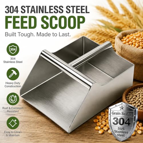 304 Stainless Steel Large Metal Scoop, 120 Ounce Heavy Duty Ice Scoop | Heavy Duty Rustproof Design, Ergonomic Grip Handle, Easy to Clean. Perfect for Ice, Commercial, Livestock and Pet Dog Feeding - size: 120 OZ