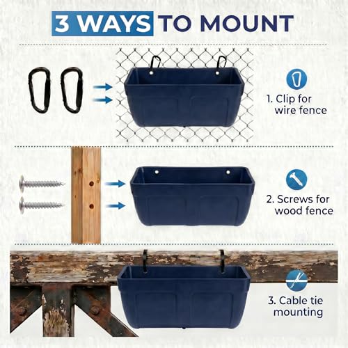 Hanging Chicken Feeder Waterer Heavy Duty BPA-Free Plastic Feed Trough, Fence Mount Livestock Feeding Bucket, Backyard Poultry Farm Supplies for Duck, Turkey, Goat, Sheep, 2 Pack, Blue - color: Blue