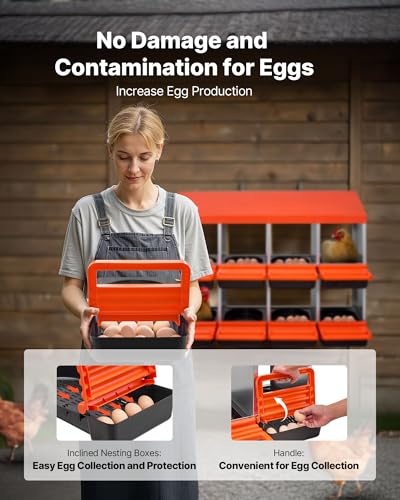 VEVOR 2 Tiers Chicken Nesting Boxes, 8 Compartments, Metal Egg Laying Boxes with Protective Collection Lids, Roll Out Nesting Box, Easy to Assemble, Ideal for Hens, Ducks, Chickens, and Other Poultry - size: 41.7"L x 20.6"W x 31.4"H