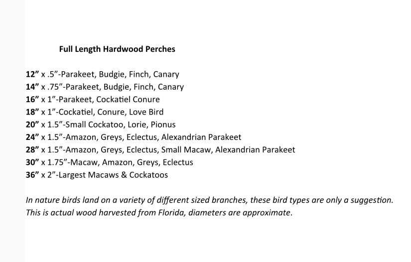 Polly's Full Length Hardwood Cage Perch for Parakeets, Cockatiels, Cockatoos, Macaws, and Other Birds (28") - size: 28"
