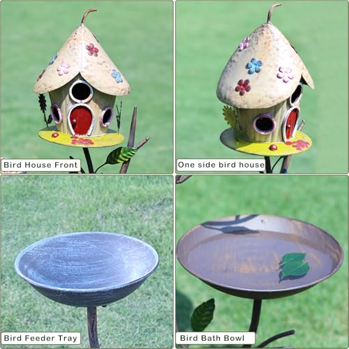 39"H Metal Bird Houses,Birdhouse for Outdoors,Bird Bath for Outside | Metal Bird House Bird Feeder, Cast Iron Pedestal,3-in-1, Garden Yard Lawn Decor