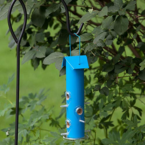 Perky-Pet Blue Metal Tube Wild Bird Feeder - 1 lb Capacity for Wild Bird Seed - Durable Construction - 391