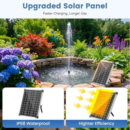 30W Solar Fountain Pump, 280GPH Solar Pond Pump with Foldable Solar Panel, Adjustable Flow Solar Water Pump with 6.6FT PVC Tubing for Outdoor Pond, Garden, Waterfall, Hydroponic, Pool - size: 30W