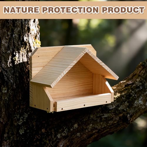 Briwooody Wooden Open Mourning Dove Nesting Box for Outside Dove Bird House 14 H x 10 W x 5.3 L Inches Bird Nesting and Roosting Platform Hanging Birdhouse Garden Decoration (Triangular Roof, Brown) - style: Triangular Roof