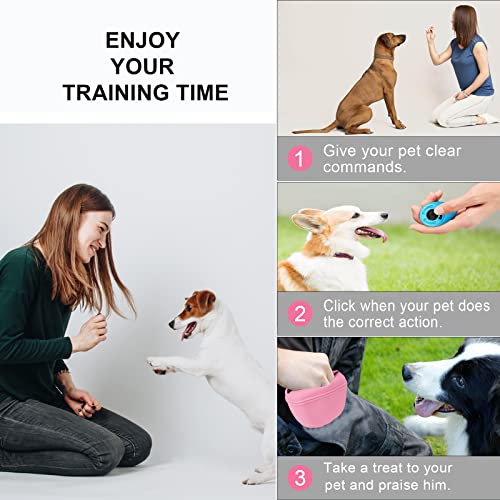 Left&Right Dog Clicker Training Kit,Silicone Dog Training Treat Pouch and Dog Clickers,Dog Treat Bag with Clicker Training for Dogs,Pet Treat Bag with Magnetic Buckle Closing and Waist Clip,Pink - color: Pink