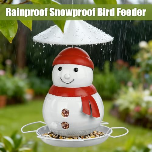 Bird Feeder for Outdoor, Metal Wild Birdfeeder with Squirrel Proof Baffle | Heavy Duty, 3LB Large Capacity, 4 Perches, Cute Snowman Shaped, For Garden Yard Outside Decoration - color: Snowman, 3 lbs