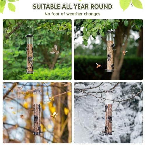 Metal Bird Feeder Tube Hanging Wild Bird Seed Feeder Aluminum Six Port Bird Feeders,1.4 mm Extra Thick Solid Tube Transparent with Steel Hanger Great for Attracting Birds (Coffee 2PK) - color: Coffee 2PK