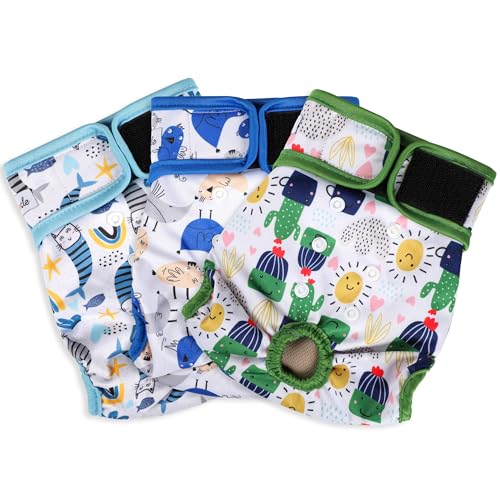 Washable Female Dog Diapers - Premium Reusable Diapers for Doggie in Heat - Highly Absorbent Dog Diapers Female for Pet Incontinence with Adjustable Snaps (Cactus，S) - color: Cactus, size: Small（New Born-11.5“Waist）