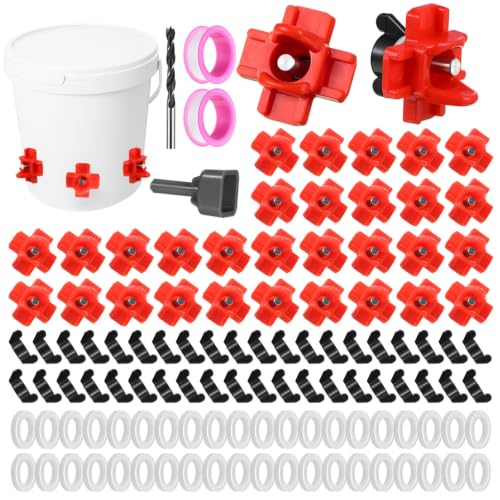 40 PCS Horizontal Chicken Waterer Nipples, Automatic Poultry Drinking Nozzles with Drill Bit and Seal Rings, Non-Leak Chicken Water Dispenser Kit for Bucket, PVC Pipe, Barrel Use