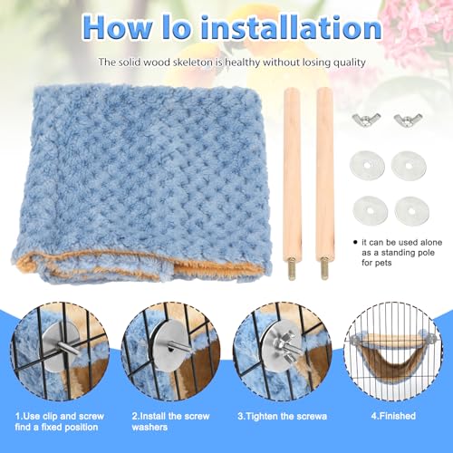 BWOGUE Bird Nest Bed Hanging Hammock, Parakeet Bed for Cage, Cockatiel Bed | Warm Fleece Snuggle Hut, Double-Layer Comfort, Wooden Perch Setup, Washable Hammock - color: Blue, size: Medium (9"x7.2")
