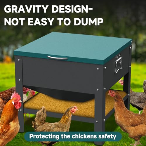 Automatic Chicken and Duck Feeder, 80 LBS Capacity Metal Chicken Feeder, Weatherproof Outdoor Gravity Feeding Barrel, No-Waste Feeder for Backyard Flock (Green) - color: Green