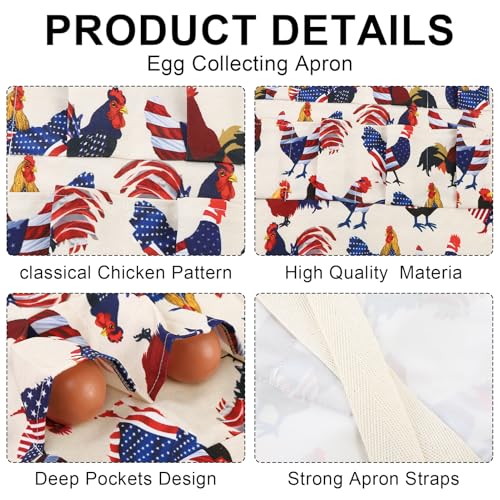 Egg Collecting Apron and Basket, 12 Pouches Chicken Egg Apron, 7 Pouches Chicken Eggs Basket, Collector Chicken Eggs - color: Flag Chicken, Full-body