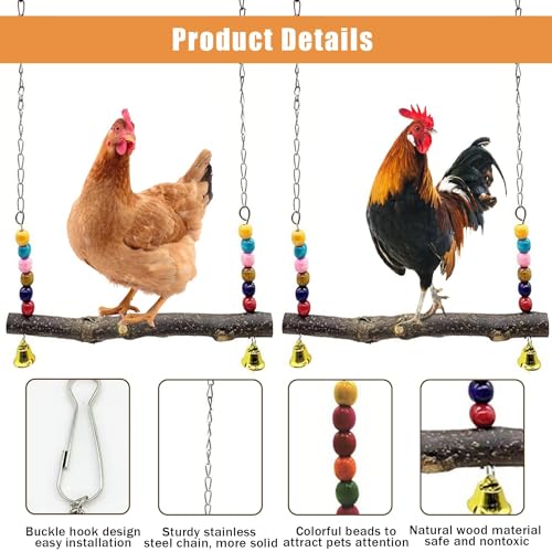 Chicken Bird Swing,Chicken Perch,Natural Wooden Swing Toys,Wood Stand for Chick,Safe and Relief of Stress,Chicken Coop Accessories,Coop Swing for Chicken Bird,Parrot,Hens (A) - color: B-2PCS