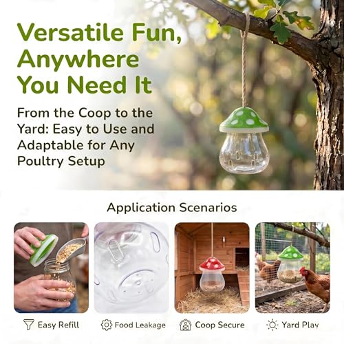Hanging Chicken Peck Toy，2-Piece Mushroom-Shaped Chicken Enrichment Toys Boredom Busters，Slow-Feed Chicken Toys for Coop-Red & Green (Red & Green) - color: Red & Green