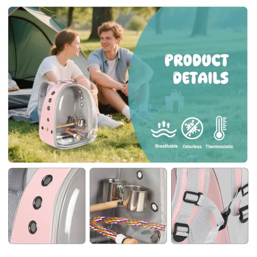 Bird Travel Backpack Carrier, Clear Bubble Window Transport Backpack for Birds, Space Capsule Astronaut Liked Vet Carry Book Bag for Parakeet Parrot (Pink, Multi Vents) - color: Pink
