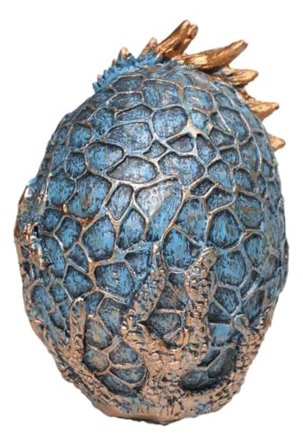 Ebros Gift Metallic Bronze and Blue Azure Dragon Hatchling in Dragon Scales Egg Figurine Medieval Gothic Fantasy Dragons Accent