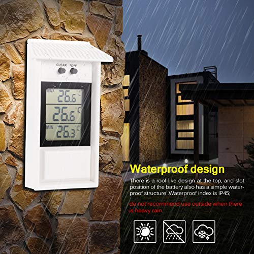 Min Max Greenhouse Thermometer, Wall Mounted Digital High Low Temperatures | Hole Hook, Greenhouse Thermometer Accessories for Garden Greenhouse, White - color: White