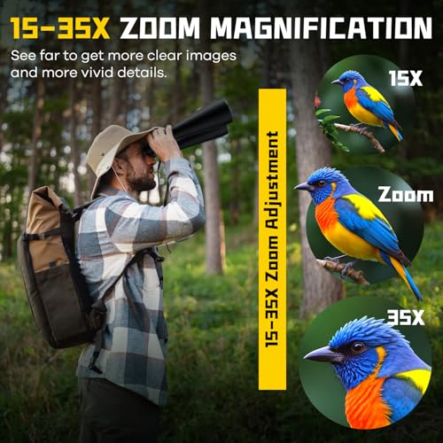 15-35x70 Binoculars for Adults High Powered, 35x HD Zoom for Stargazing & Bird Watching, Waterproof Binocular with Tripod Adapter, Ideal Essentials for Cruise Ship, Travel, Camping, Outdoor, Hunting