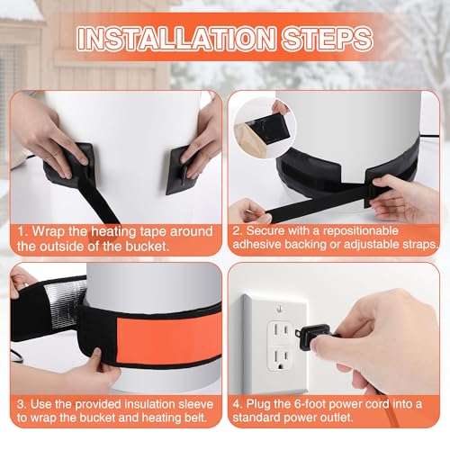 Dreyoo Thermo Bucket Belt with Insulated Wrap, Fits 2-5 Gallon Chicken Waterer, Auto-Thermostatic Chicken Waterer Heater with 5.9ft Power Cord, Energy-Efficient & Durable, Safe to -10°F