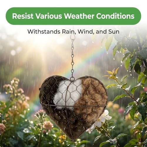Handmade Fiber Bird Nesting Heart, Bird Nesting Material Holder, Refillable Nesting Material for Hummingbirds, Bird Nesting Heart for Wild Birds Nest Building, Outdoor Habitat Decoration