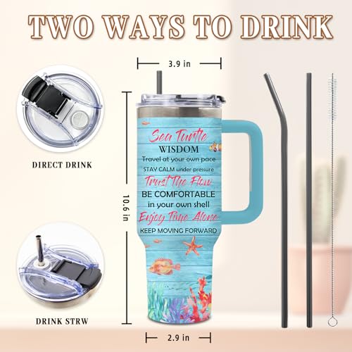 DUUV Sea Turtle Tumbler 40oz, Blue Turtles Cup Gifts for Women | Ocean Themed Tumbler for Beach Lovers Leakproof, Cute Animal Print Water Bottle, Ideal Gifts for Sea Turtle Lover, 1 Pack - color: Light Blue Turtle