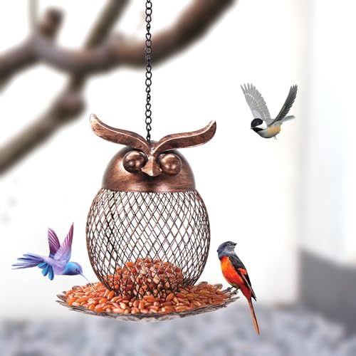 Bird Feeder for Outdoor, Squirrel Proof Metal Wild Bird Feeder Decoration for Hanging Outside Garden Yard, Cute Cat-Shaped