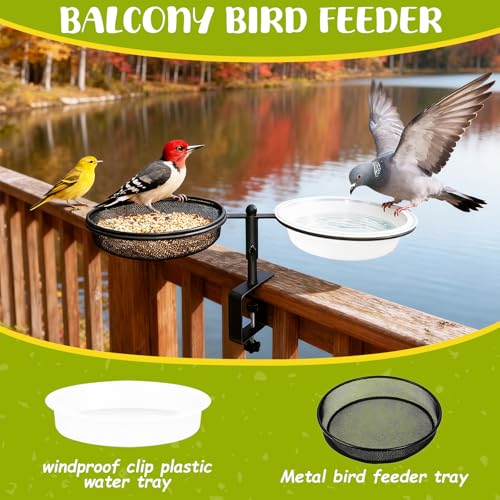 Bird Feeder for Apartment Balcony with Food Tray and Water Bowl | Metal,Detachable and Adjustable Balcony Bird Feeder,Round