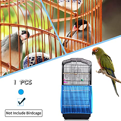 Daoeny Universal Bird Cage Cover, Adjustable Seed Feather Catcher, Soft Airy Nylon Mesh Parrot Net, Birdcage Cover Skirt Sheer Guard for Round Square Cages (Blue) - color: Blue