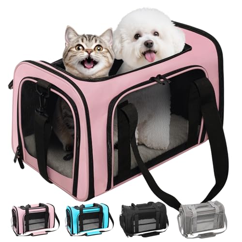 Soft-Sided Cat Carrier 18x11x11 in Expandable Travel Pet Bag 15LBS | For Cats and Small Dogs with Anti-Scratch Mesh Washable Mat Collapsible Escape-Proof Airline Approved with Shoulder Strap - color: Pink, size: 11.0"L x 11.0"W x 18.0"H