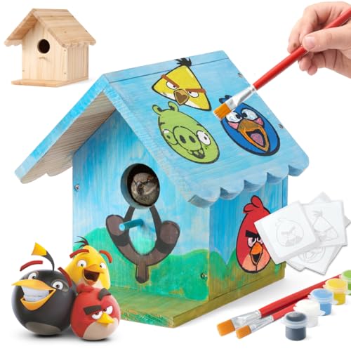 Angry Birds x WildYard DIY Birdhouse Kit - Cedar, Paint Your Own | Build and paint a cedar birdhouse for kids and adults, includes paint set and stencils for backyard birds.