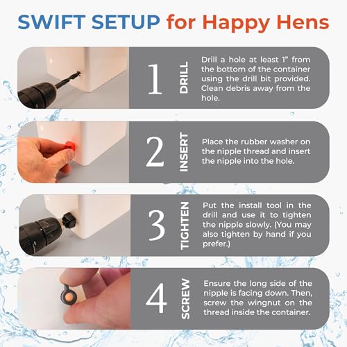 Lil'Clucker Horizontal Chicken Waterer Nipples, Pack of 15 Chicken Nipple Waterer with Drill Bits, Easy Install Automatic Chicken Waterer System, No Leak Chicken Water Feeder, Poultry Waterer - Orange - color: Orange