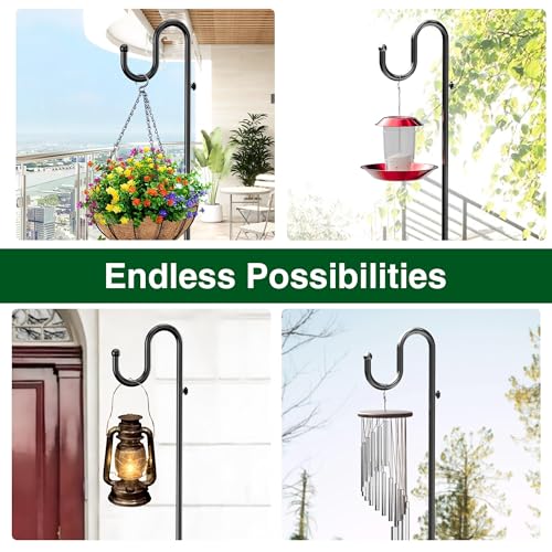 74" Shepherds Hook Stand: Hanging Bird Feeders, Plants, and Wind Chimes | Heavy Duty, Adjustable, Free Standing Pole Holder with Heavy Duty Base for Indoor & Outdoor, Holds Up to 20 LBS - color: Black