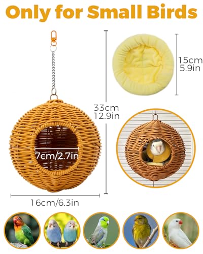 Chewproof Steel Frame Bird Nest for Cage, Washable Small Bed Hammock | Bird Hideout Lay Eggs Parakeet Nest Sleep Rest, Parakeet Warm Bed House Hut for Lovebird, Canary, Budgie, with Cushion - color: S-Long Chain-brown for Small Birds
