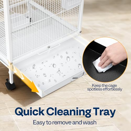 VIVOHOME Wrought Iron Bird Cage with Rolling Stand, 30 Inch Height | Standing Bird Flight Cage with Casters, Slide-out Tray for Parakeets Cockatiels Lovebirds Canaries Finches Conures, Whtie - color: White