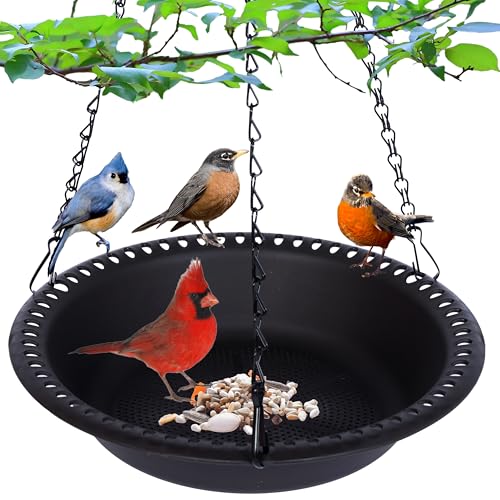 Hanging Bird Feeder Tray with Drainage Holes Fit Most Seed for Outside, Feeding Station (12 inch, Black) - color: Black, size: 12 inch