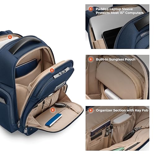Briggs & Riley Medium Cargo Backpack for Women & Men - Laptop Backpack, For Work & Travel, Lightweight & Durable, Padded Straps, Fits up to 15" Laptop - @work Collection, Navy - color: Navy, size: Medium Cargo Backpack