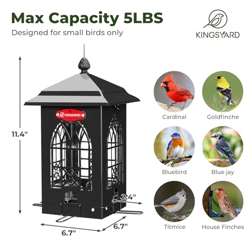Kingsyard 5 Lbs Squirrel Proof Bird Feeders with Weight-Activated Perches | Large Metal Bird Feeder House for Outdoors, Weatherproof, Great for Small Wildbirds Cardinal Finch Bluebird, Sequin Black - color: Black