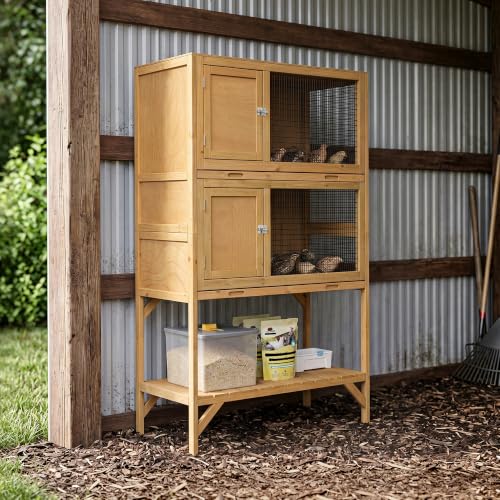 GDLF Wooden Quail Cage Indoor, 2-Tier Quail Coop with Pull-Out Trays | Ideal for indoor quail housing, with a pull-out tray, open shelving, and ventilated panels