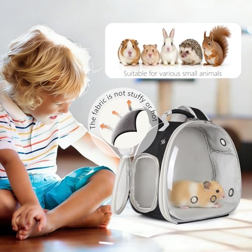 Guinea Pig Backpack, Space Capsule Bubble Window Small Animal Backpack for Guinea Pig, Bird Bunny Rabbit - color: Black